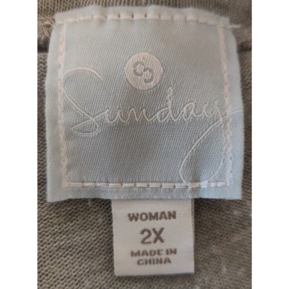 Sunday Cowl Neck Top Sz 2X Gray White Lace Front Panel Lightweight Sweater - Picture 9 of 16